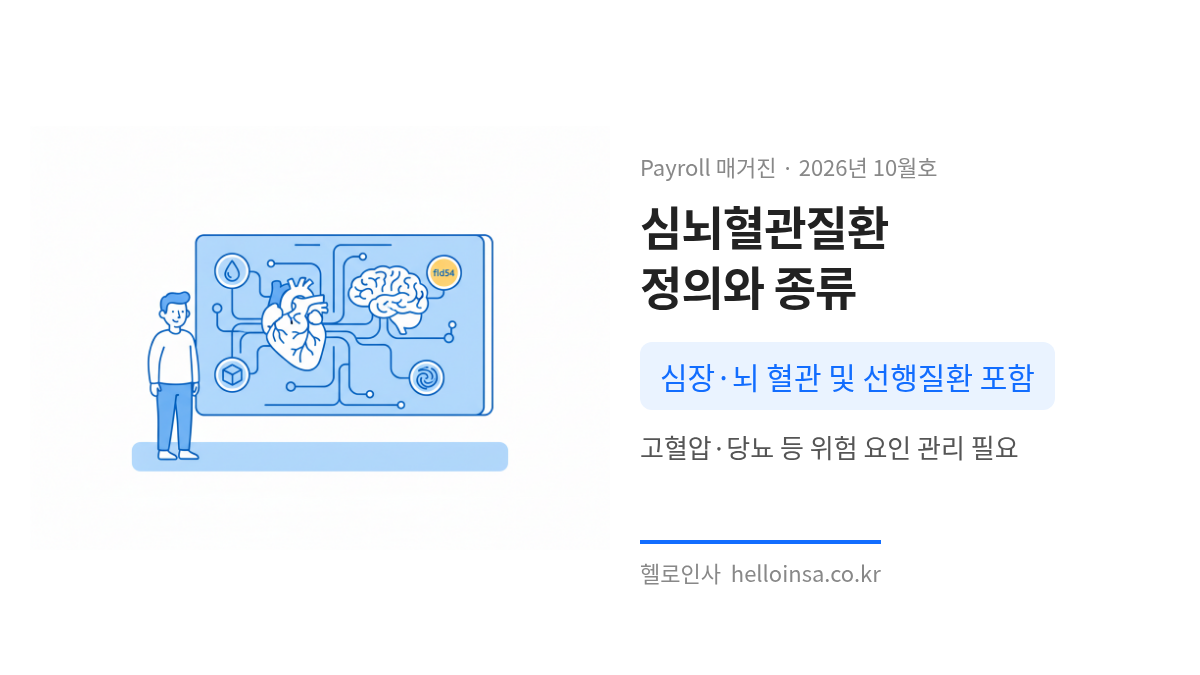 심뇌혈관질환의 정의와 고혈압 등 선행질환의 관계를 설명하는 인포그래픽