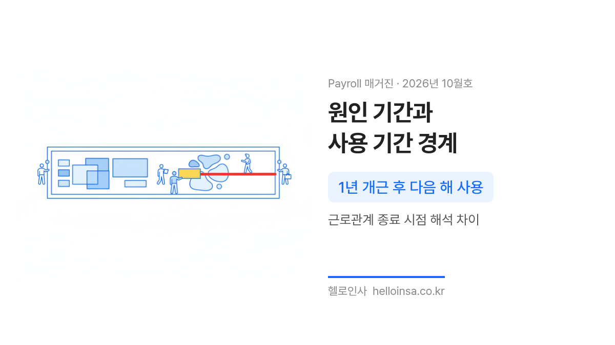 1년 원인 기간과 사용 기간의 경계선을 나타낸 다이어그램으로 연차휴가 발생 시점 설명